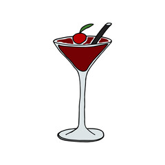 Cocktail vector doodle sketch. Hand drawn cocktail. Coloring book template. Outline doodle elements vector illustration.