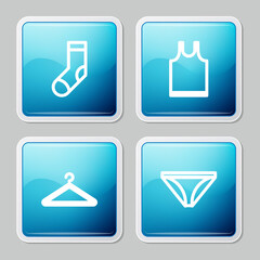 Set line Socks, Sleeveless T-shirt, Hanger wardrobe and Men underpants icon. Vector