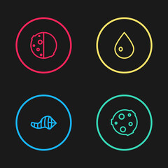 Set line Cone meteorology windsock wind vane, Moon, Water drop and Eclipse of the sun icon. Vector