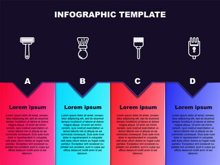 Set line Shaving razor, brush, Hairbrush and Electrical hair clipper shaver. Business infographic template. Vector