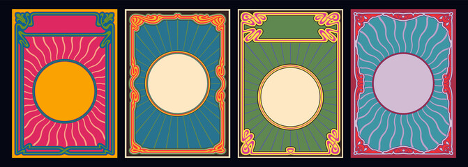 Psychedelic Color Art Nouveau Background Set, Templates for Retro Posters and Covers 