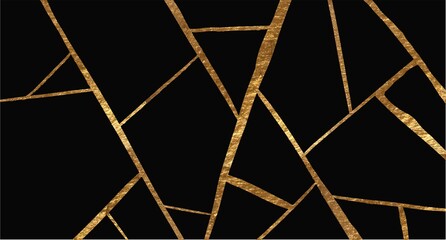 Geometric backgrounnd with golden texture. Stone crack, fractures, pavement imitation design. Crossed gold lines.