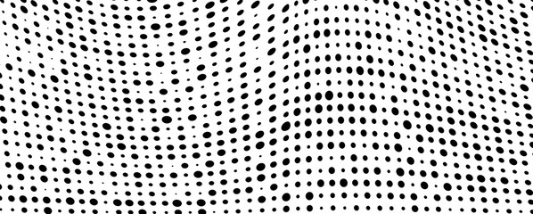 Vector modern optical texture of pop art. Abstract halftone wave dotted background. Futuristic twisted grunge pattern, dots, circles