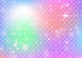 Princess mermaid background with kawaii rainbow scales pattern.