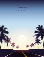 Fototapeta na wymiar summer paradise road trip beautiful sunset tropical palm