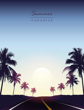 summer paradise road trip beautiful sunset tropical palm