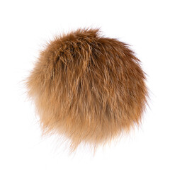 Close up of brown fox fur pompom isolated on white background. Fox fur