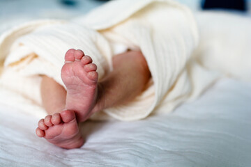 Close up of newborn baby feet