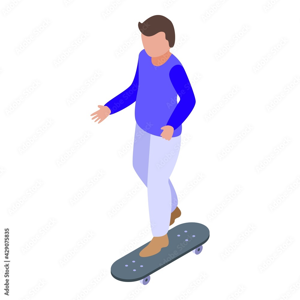 Poster hyperactivity kid skateboard icon. isometric of hyperactivity kid skateboard vector icon for web des