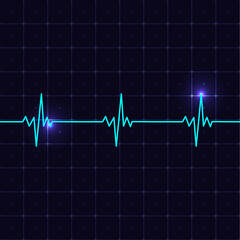 Heart beat cardiogramm. Heart pulse with realistic screen and light effect. Vector illustration