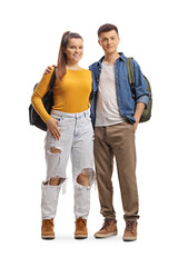 Fototapeta premium Full length portrait of young students posing in embrace