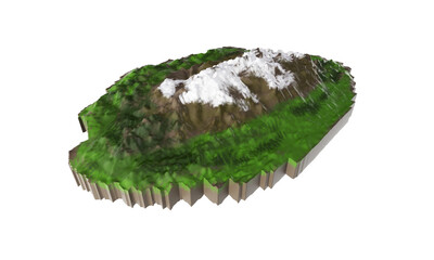Amazing floating island with natural mountain landscape, 3D float rock and grass with beautiful countryside scenery 3d render