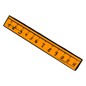 Wooden ruler. Ruler for drawings. Subject for the school. Cartoon style.