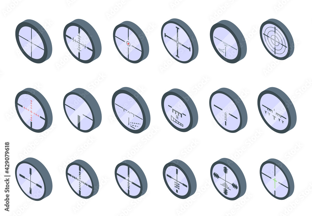 Poster telescopic sight icons set. isometric set of telescopic sight vector icons for web design isolated o