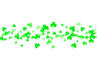 St patricks day background with shamrock. Lucky trefoil confetti. Glitter frame of clover leaves. Template for special business offer, banner, flyer. Festal st patricks day backdrop