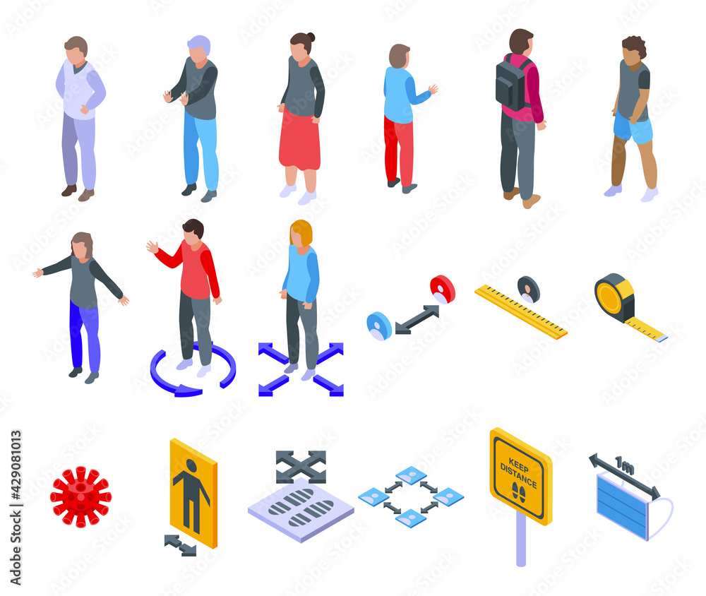 Aufkleber keep distance icons set. isometric set of keep distance vector icons for web design isolated on whit