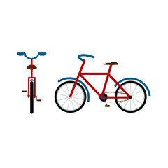 Travel bicycle, front and side view. Bike for travel. Hobby. Flat style Vector Illustration.
