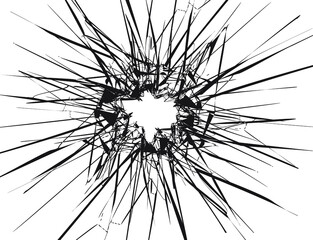 Broken glass, cracks, bullet marks on glass. High resolution. Texture glass with black hole. EPS 10