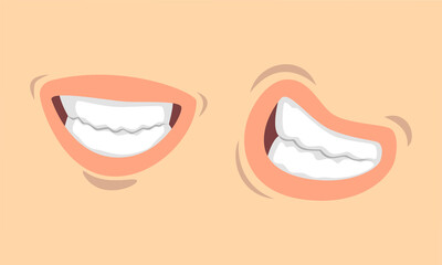 Upper and Lower Lips of Mouth Curving in Different Gestures Vector Set