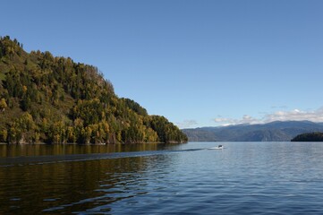 Autumn on Lake Teletskoye. Altai Republic. Western Siberia. Russia