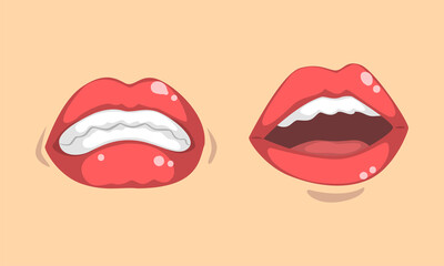 Upper and Lower Lips of Mouth Curving in Different Gestures Vector Set