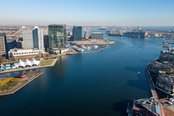 Baltimore city inner harbor panorama bird view - obrazy, fototapety, plakaty