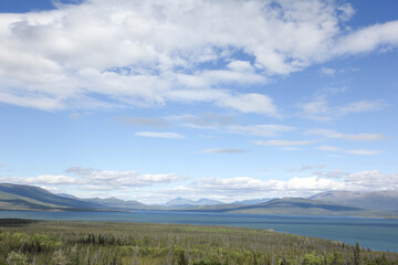 view on rocks and stone formations on rock glacier trail, Yukon, Canada