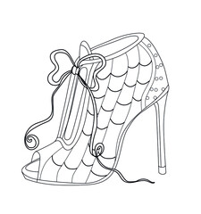 Shoe with bow. Fantasia Anti-Stress Adult Coloring Book.  The isolated image on a white background.