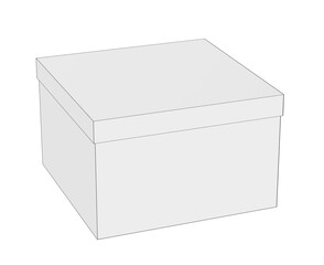Simple contour closed box, isolated on white, 3d render
