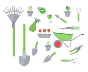 A set of items for gardening. Gardening Tools. Vector illustration in a flat style.