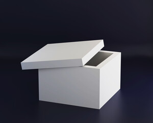 Simple blank cardboard open box with lid, 3d render