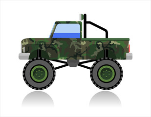 green camouflage truck isolated on white background, vector illustration 
