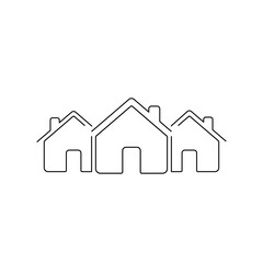 House line icon. Three building outline symbol. Company pictogram. Home sign. City business linear concept. Vector isolated on white