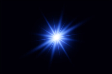 Blue glowing light explodes on a transparent background. with ray. Transparent shining sun, bright...