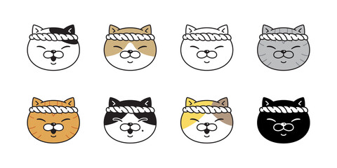 cat vector kitten sushi japan ramen food chef calico icon pet breed head character cartoon doodle symbol illustratio design