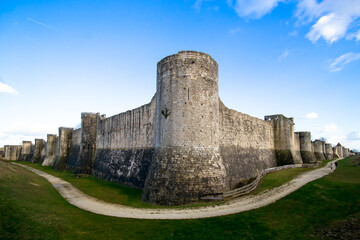 Fototapeta na wymiar Wide angle of the medieval ramparts of the city of Provins near Paris