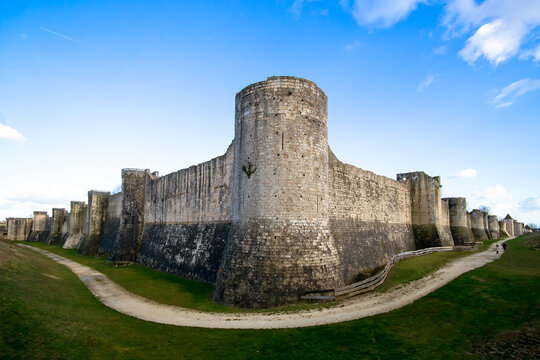 Wide angle of the medieval ramparts of the city of Provins near Paris