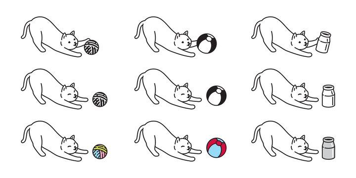 cat vector kitten toy yarn ball icon calico milk bottle pet breed character cartoon doodle symbol illustration design