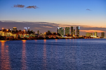 Obraz premium Miami city night. City of Miami, night panorama of downtown business skyscrapers.