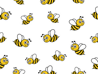 Cartoon bees seamless pattern. Bee flying on white background. Vector illustration.
