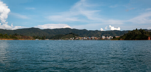 Panoramic View of Guatape from the Blue Water Reservoir