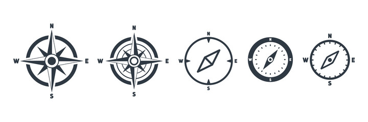 Compass icon set. Navigation pictogram collection. Vector isolated on white.