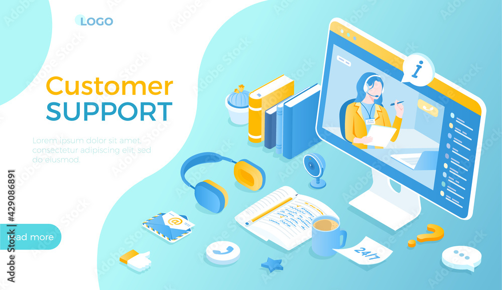Poster customer service, support. technical assistant or call center. hotline helpdesk. professional online