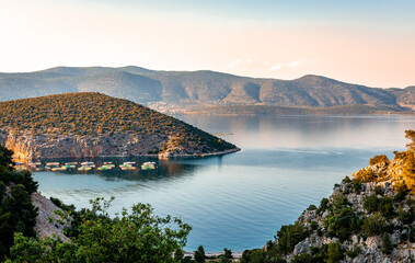 Scenic landscape in Argolida, Peloponnese, Greece, just an hour before sunset.