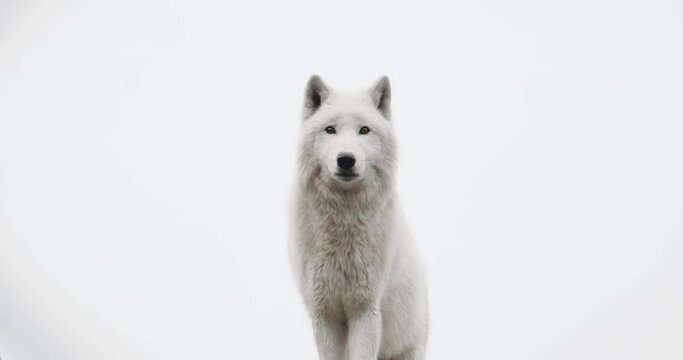 White north wolf. It stands on top of the mountain, looking for prey. Concept: Wildlife