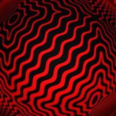 intricate patterns and designs from many tapering wavy red stripes on a black background