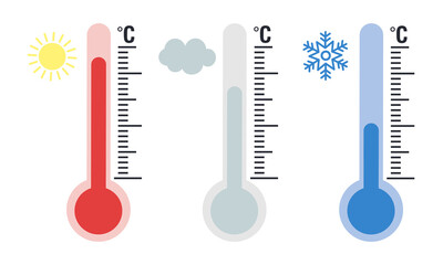 Set of thermometers. Vector illustration. Icons with different temperature levels.