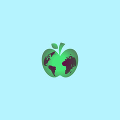 Apple with continents of planet earth. Vector illustration of a stylized eco-bio logo. Environmental protection and nature conservation concept. Biological Diversity Day poster - May 22. Flat design..