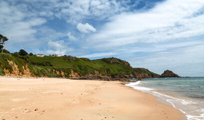 Portelet Bay, Jersey, U.K. Summer beach resort. Beautiful charming bay. Clean ecological place to relax.