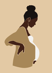 Pregnant black woman with with a bun on the head. Abstract faceless woman portrait. - 429089497